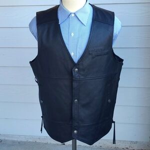 Harley-Davidson Black Leather Riding Vest with Embossed Logo